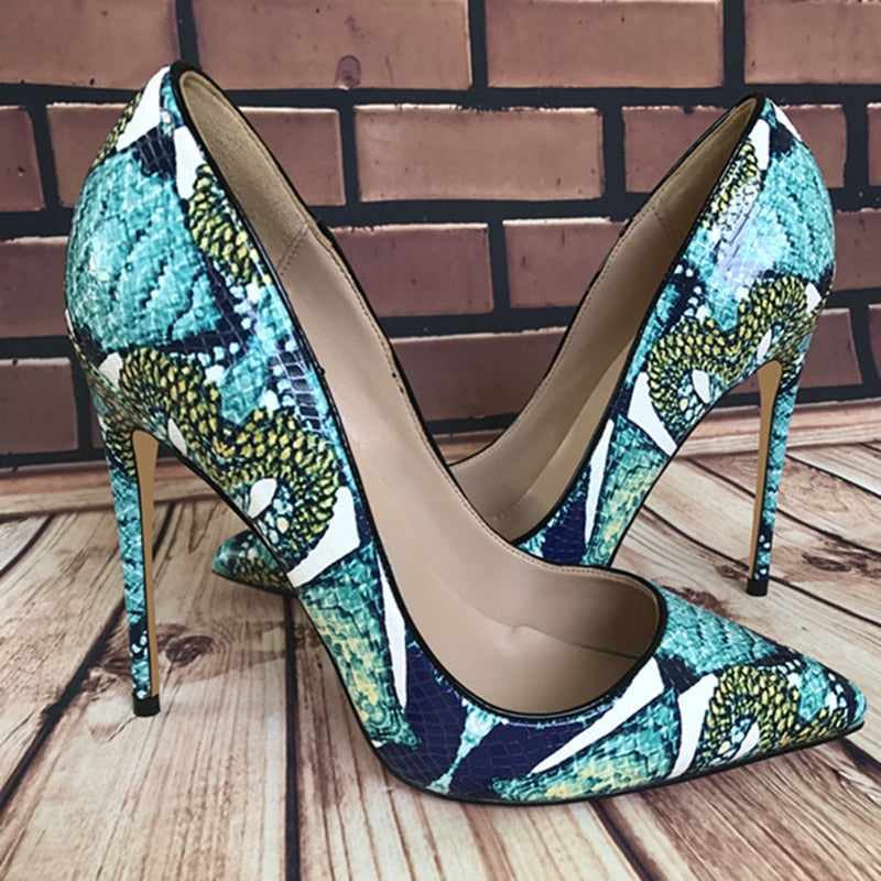 Green Foral Pointed-Toe Pumps Shoes