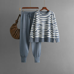 Animal Print Knitted Sweater + Pants Set