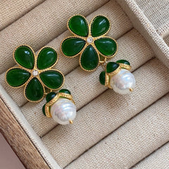 Glass Flower Pearl Earrings