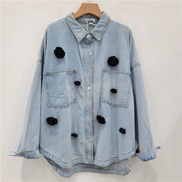 Denim 3D Black Flower Jacket