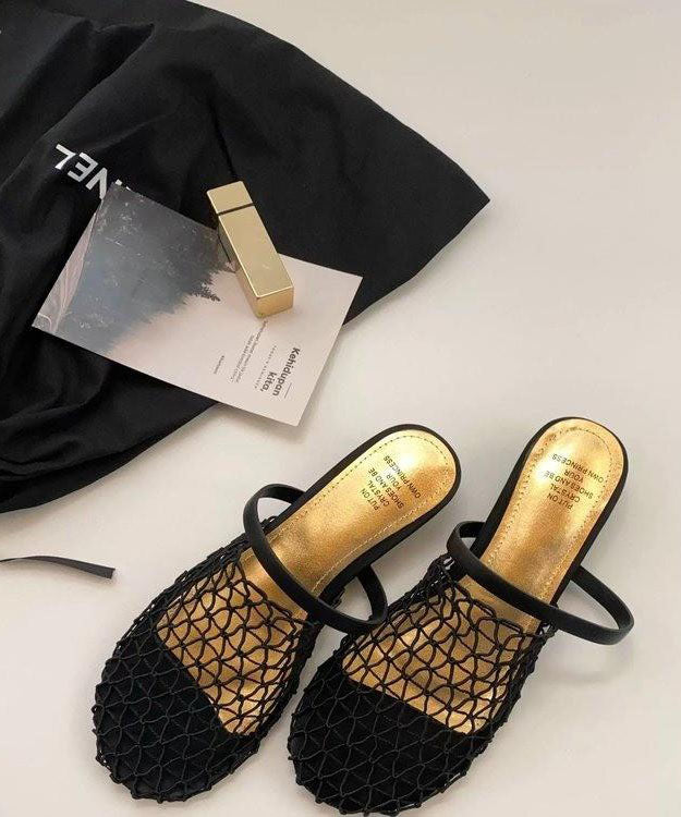 Fashion Black Hollow Out Breathable Splicing Slide Sandals