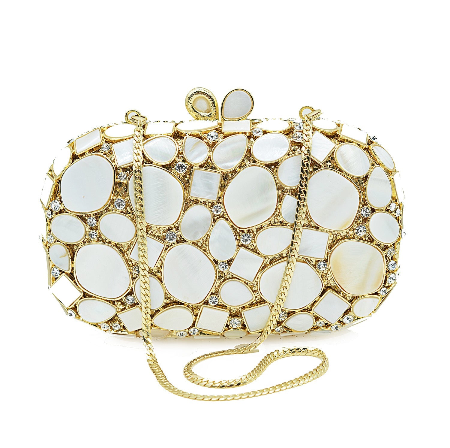 White Shell Crystal Clutch Bag