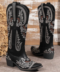 Chic Black Splicing Faux Leather Chunky Boots Embossed