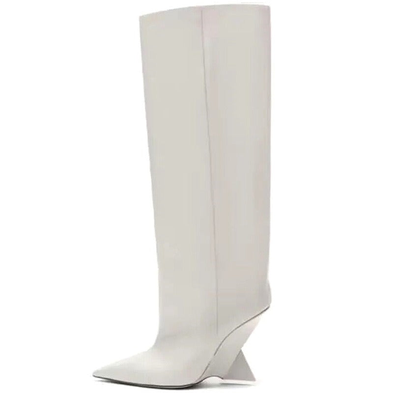 Geometrical Heel Pointed Knee-High Boots