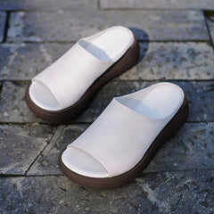 Cozy Leather Simple Handmade Platform Slippers