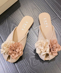 New Khaki Suede Floral Splicing Slide Sandals