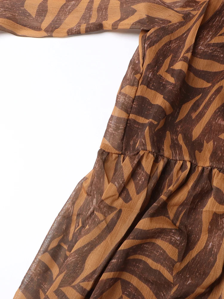Coffee Lantern Sleeve Cut-Out Back Dress