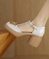 Apricot Zircon Splicing Chunky Heels Sandals Hollow Out