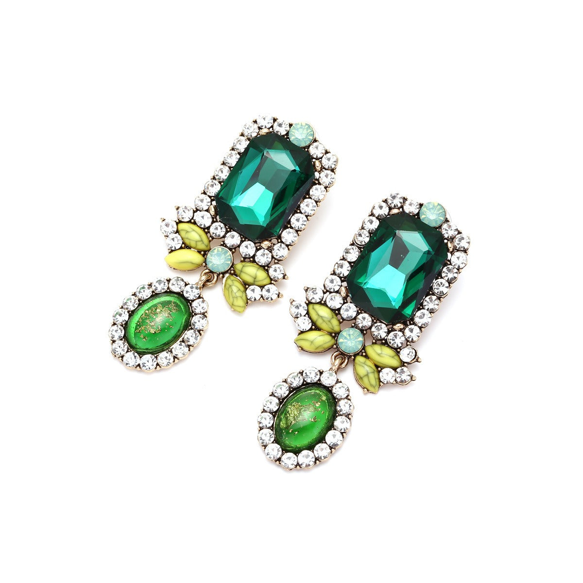 Green Geometric Diamond Earrings