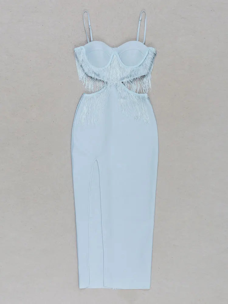 Hollow Waist Side Slit Fringe Bandage Dress