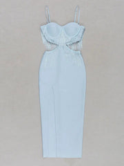Hollow Waist Side Slit Fringe Bandage Dress