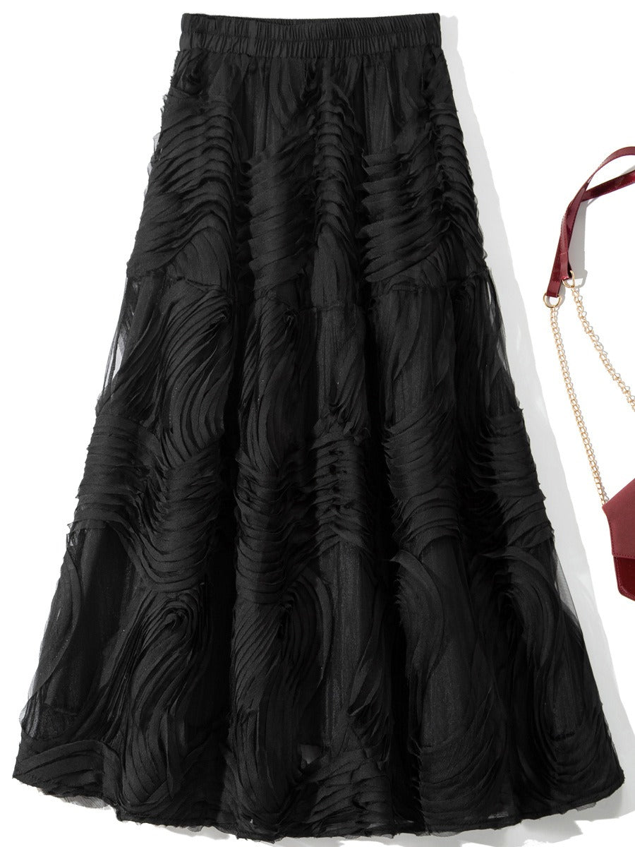 Pleated Elastic Waist Midi Skirt