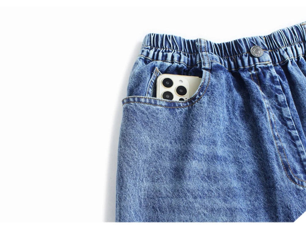 One-Sided Pleated Drape Denim Pants