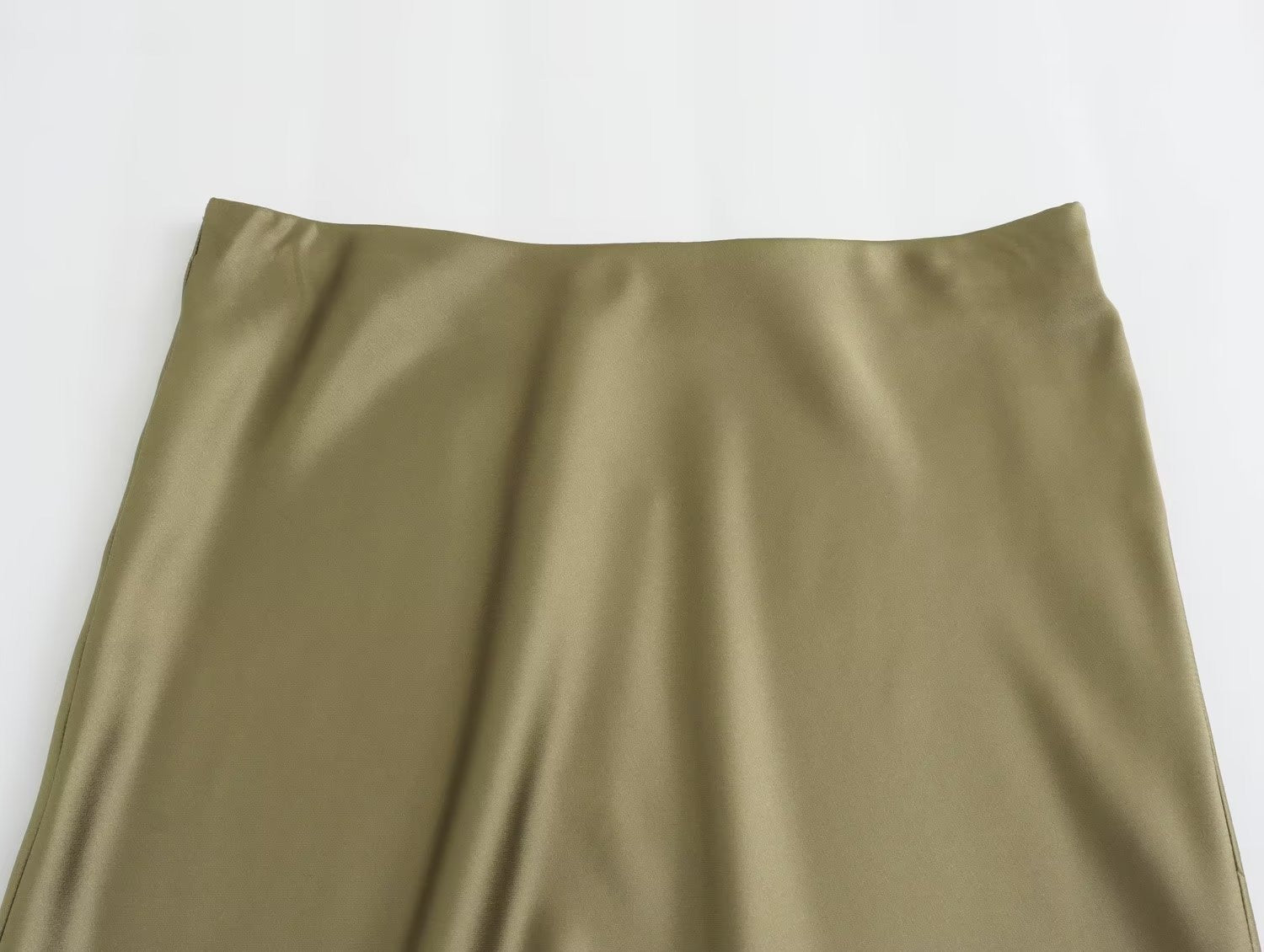 High Waisted Silk Satin Midi Skirt