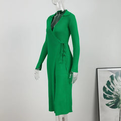 Ribbed Knitted Midi Wrap Dress