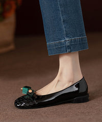 Comfortable Gun Color Beaded Bow Flat Shoes