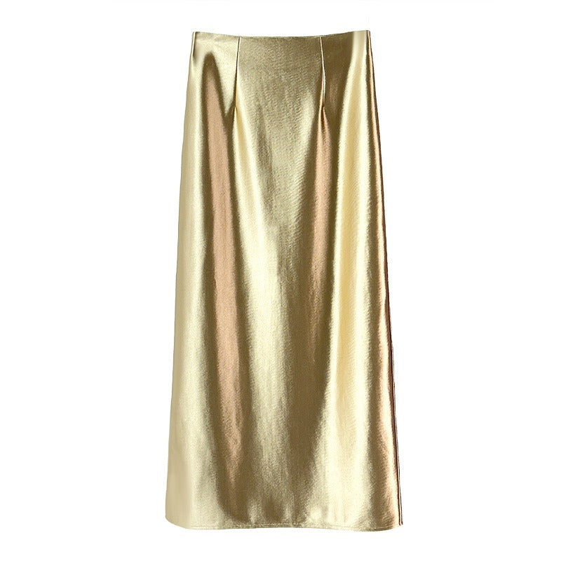 High End Solid Shiny Satin Skirt