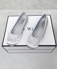 Boutique Comfortable Blue Satin Bow Splicing Flats