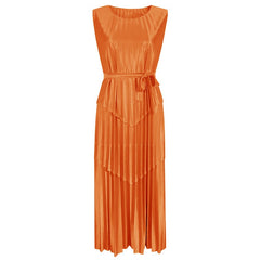 Satin Splicing Belt Dress