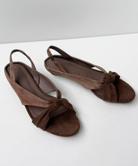 Brown Suede Splicing Sandals Cross Strap Peep Toe
