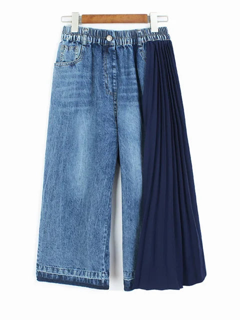 One-Sided Pleated Drape Denim Pants