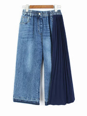 One-Sided Pleated Drape Denim Pants