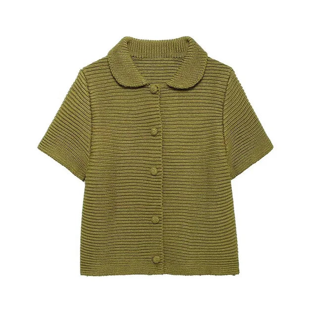 Casual Doll Collar Button Up Top