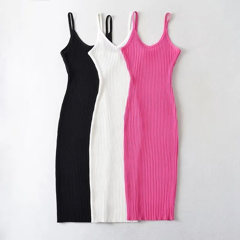 Sleeveless Ribbed Knitted Midi Dress