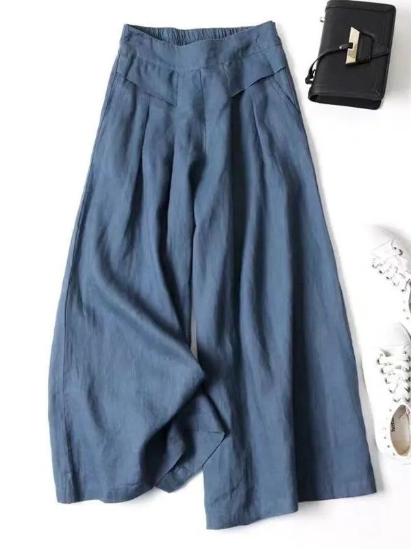 Cotton Linen High Waist Wide Leg Pants