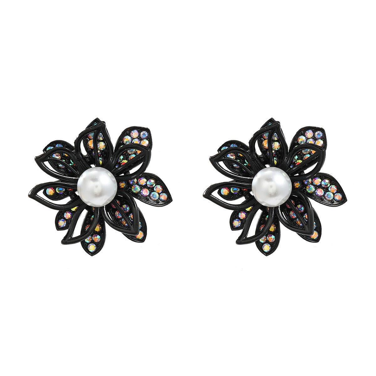 Diamond Inlaid Floral Alloy Earrings