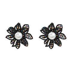 Diamond Inlaid Floral Alloy Earrings