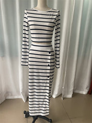 Striped Long Sleeved Cropped Top + Button Up Skirt