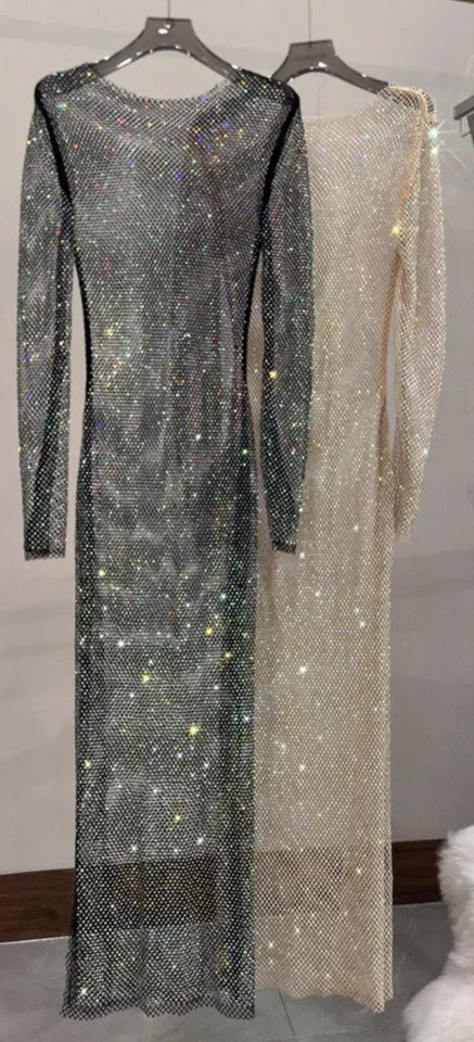 Crystal Rain See-Through Maxi Dress