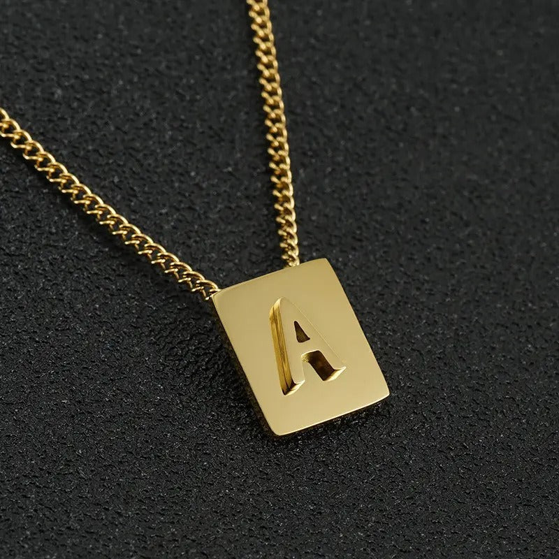 Stainless Steel Square Letter Necklace