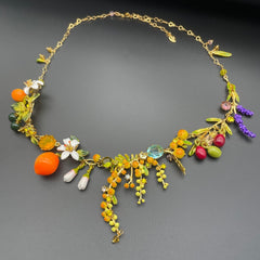 Handmade Gold-Plated Rhinestone Orange Necklace