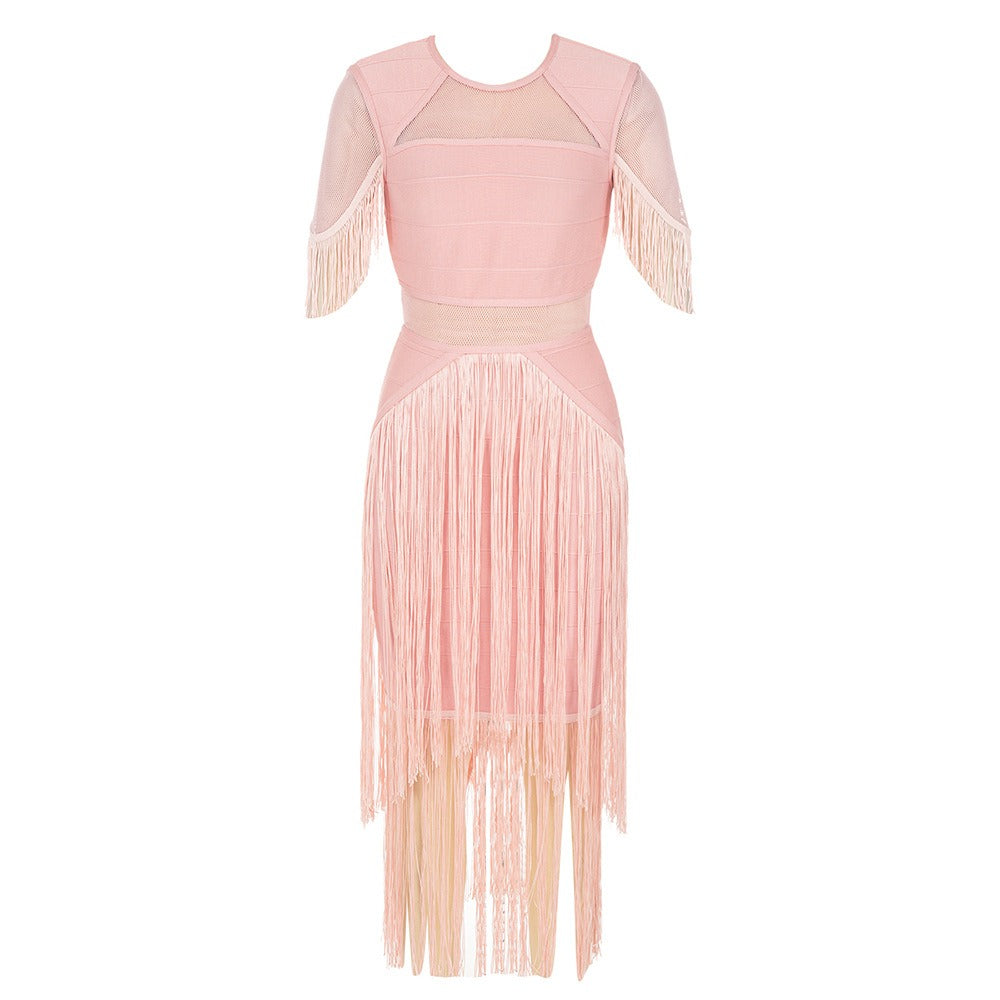 Tassel Bandage Skirt Mesh Dress