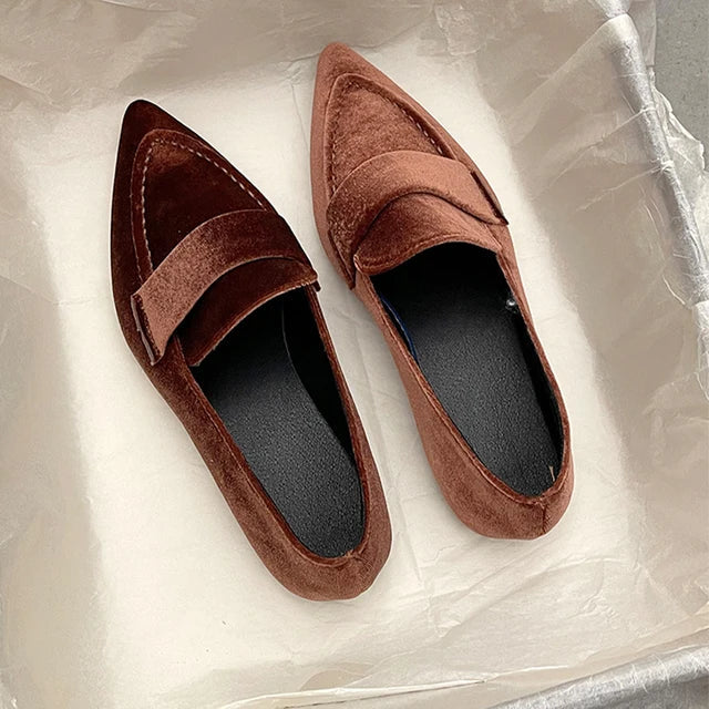 Pointed Toe Velvet Casual Loafers
