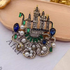 Retro Castle Crystal Brooch