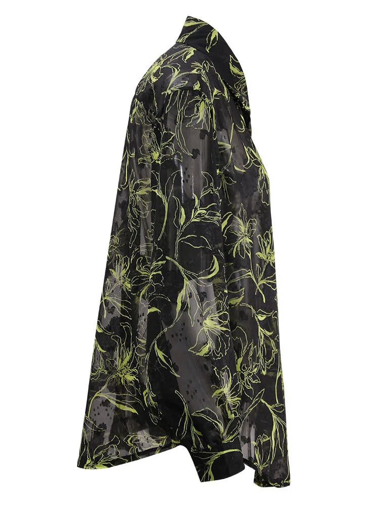 Sheer Floral Print Long Sleeve Shirt