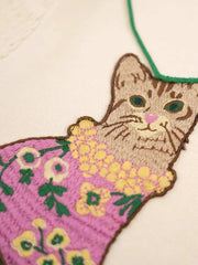 Cat Embroidery Short Sleeve Knitted T-Shirt