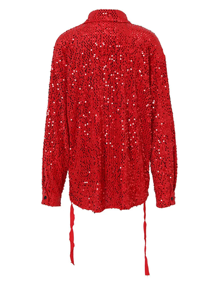 Sequins Lapel Blouse Top