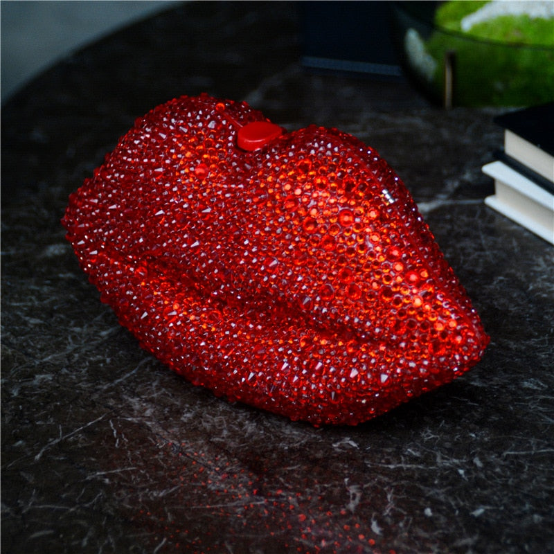 Red Lip Rhinestone Clutch Bag