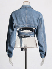 Cross Layered Hollow Waist Denim Jacket