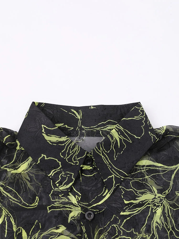 Sheer Floral Print Long Sleeve Shirt