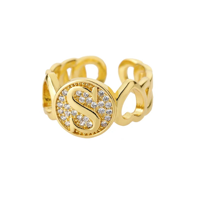 Alphabet Gold Plated Resizable Ring