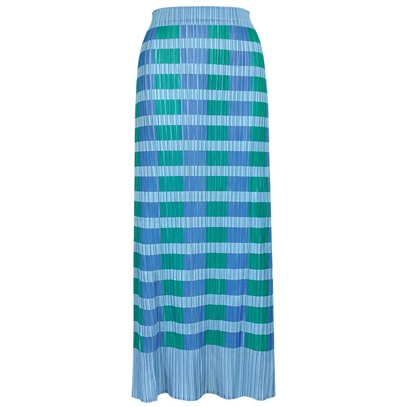 Elegant Plaid Pleated Straight Skirt