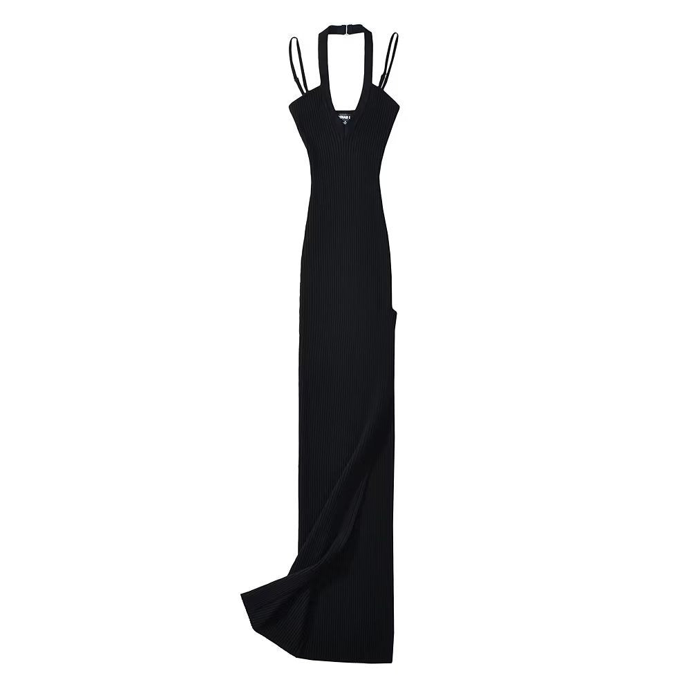 High Slit Knitted Halter Dress