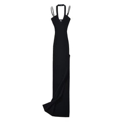 High Slit Knitted Halter Dress