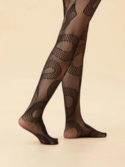 Casual Mesh Hollowed Out Snake Pattern High Waisted Stockings