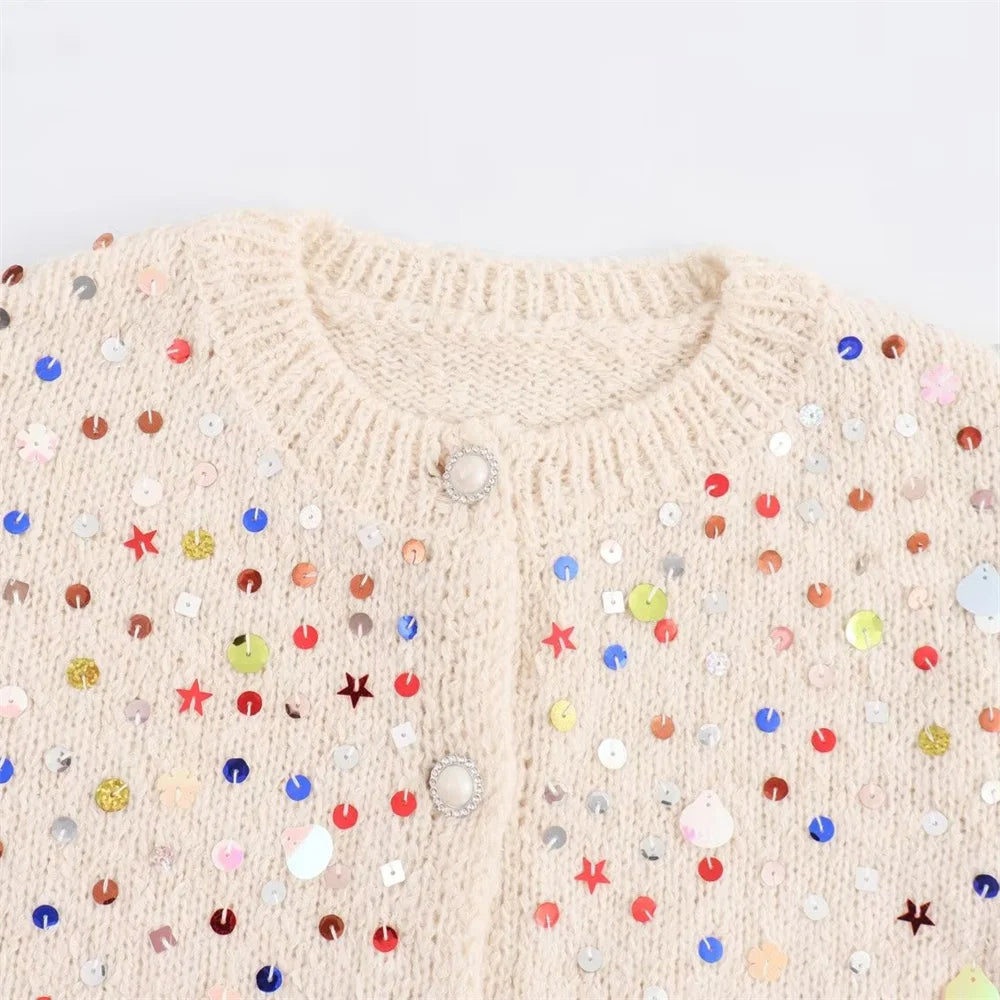 Colorful Sequin Long Sleeve Knitted Cardigan